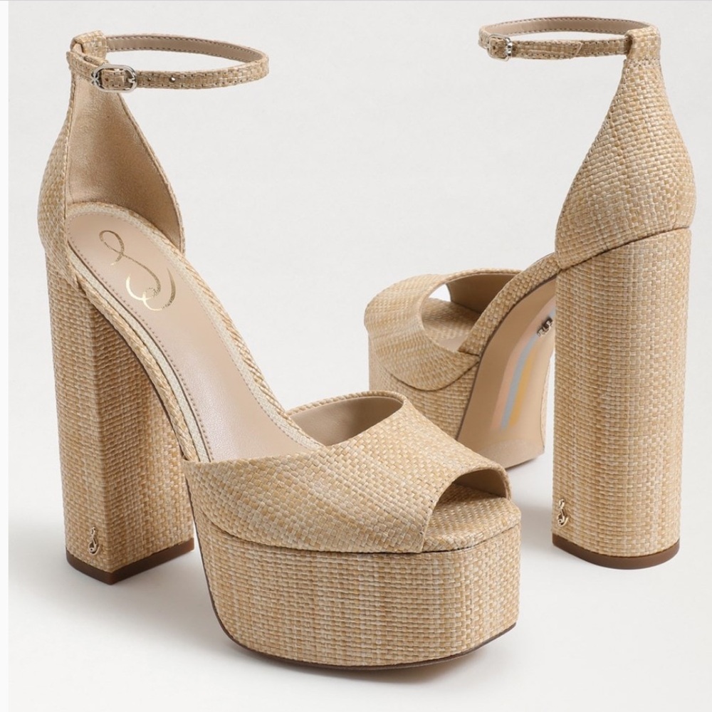 Sam Edelman Kori Beechwood Basket Weave Platform Heels